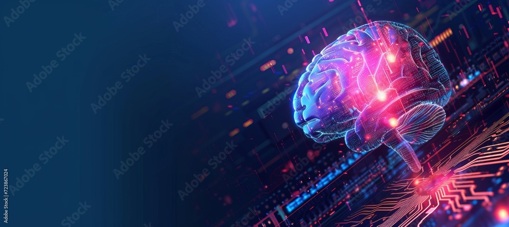 Aufkleber shining brain icon on cpu with interactive holographic elements for data security and text space