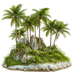 tropical tree coconut tree or palm plant with small island and forest PNG transparent