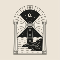 Boho frame arch vector illustration modern minimalistic retro aesthetic linear arc portal logo bohemian design element mystical geometric abstract border