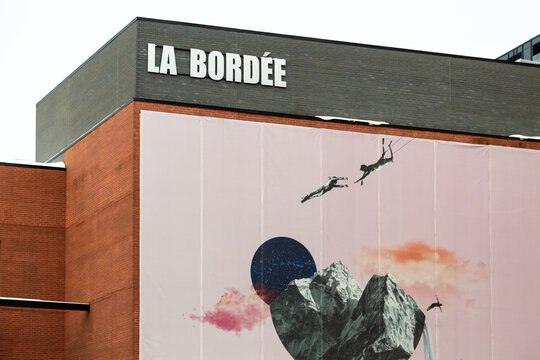 Quebec City, Quebec, Canada, January 30, 2024 - Low angle view of the Th&eacute;&acirc;tre La Bord&eacute;e sign and facade on Charest East boulevard