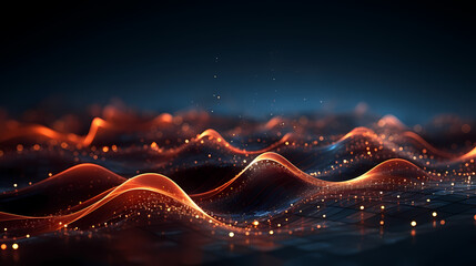 Futuristic technology background of digital glowing waves and network system - obrazy, fototapety, plakaty