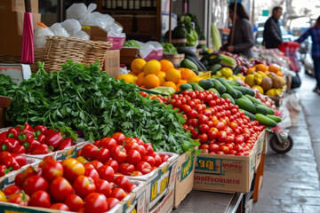 Fototapeta na wymiar The joy of shopping for fresh ingredients at a local market on the street. Shopping concept suitable for industry and agriculture.