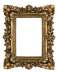 Empty old colored picture or image frame. Top view, studio photgraphed. Isolated cutout on a...