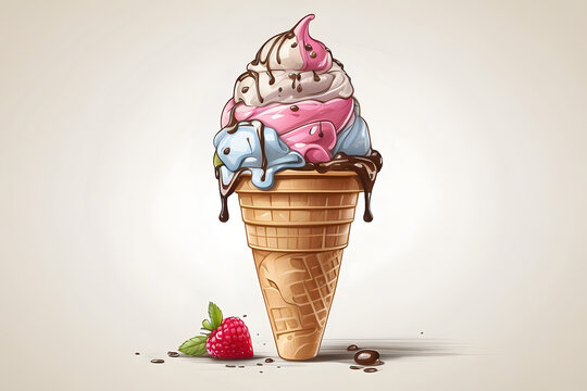 Front view of isolated ice cream illustration or cartoon on white background