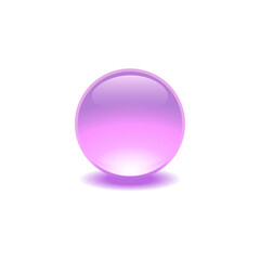 Glossy ball of purple color on a white background with shadow.