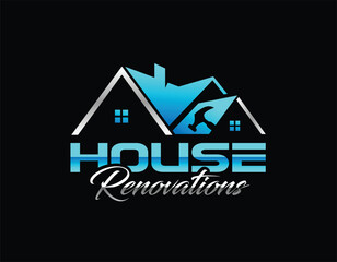 Blue House Property Renovation Logo Design Template