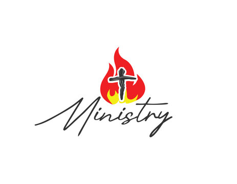 Burning Cross Symbol Ministry Logo Design Template