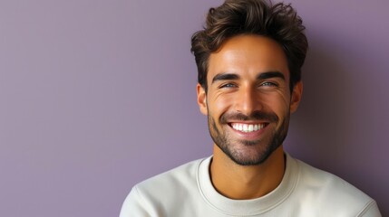Obraz premium handsome man wearing sweatshirt, happy smiling face expression