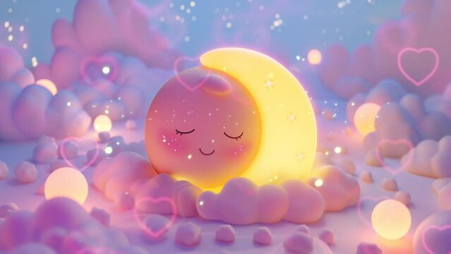 Lullaby cute baby sleep on the moon. Seamless loop animation background