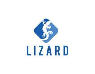 Simple Rectangular Blue Lizard Logo Design Template