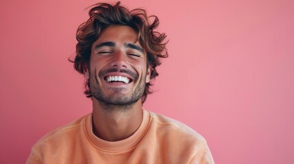 handsome man wearing sweatshirt, happy smiling face expression