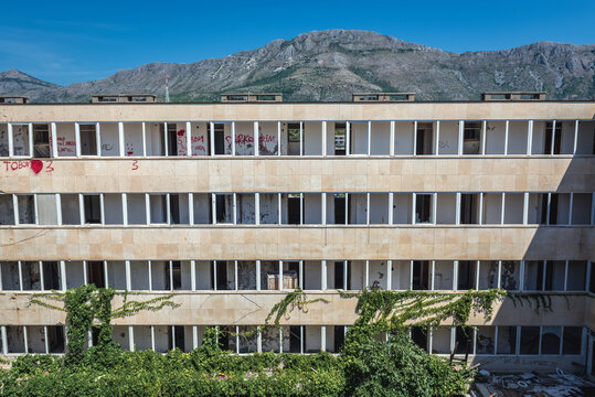Kupari, Croatia - August 27, 2015: Pelegrin Hotel in so called Bay of Abandoned Hotels in Kupari