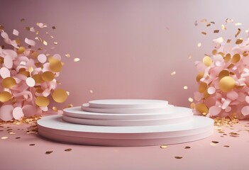 Confetti 3D ribbon podium background stage award platform product floor minimal cosmetic display sce