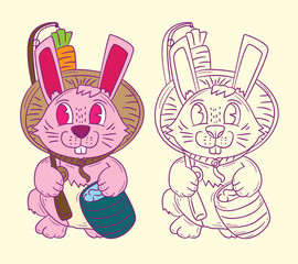 cute animal doodle illustration for coloring page drawing book