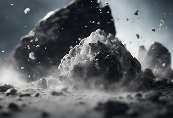 Rock stone white background fall black falling space isolated splash dust mountain cliff flying Eart
