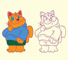 cute animal doodle illustration for coloring page drawing book