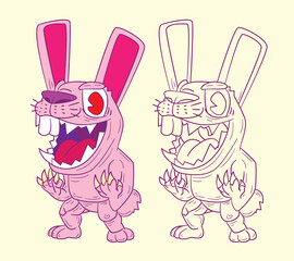 cute animal doodle illustration for coloring page drawing book