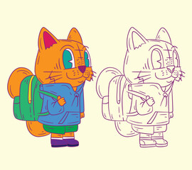 cute animal doodle illustration for coloring page drawing book