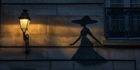 Mysterious shadow of a woman on the wall