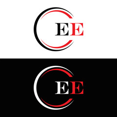 EE logo. E E design. White EE letter. EE, E E letter logo SET design. Initial letter EE linked circle uppercase monogram logo. E E letter logo SET vector design. EE letter logo design