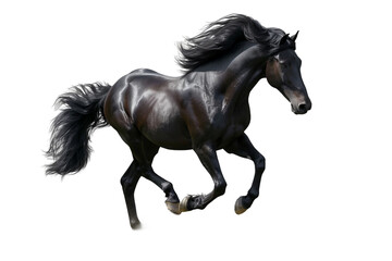 Obraz na płótnie Canvas Black Horse Running Isolated on Transparent Background
