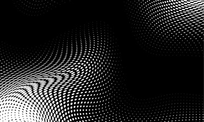 Monochrome gradient halftone dots background. Vector illustration. Abstract grunge dots on black background
