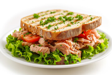 Tuna sandwich on white plate i