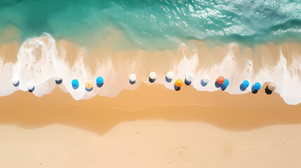 Obraz premium Aerial view of beautiful beach, simple, calm composition in clear blue