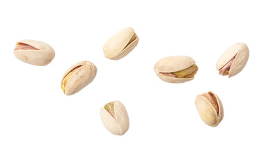 Fresh pistachios isolated on white background. Macro