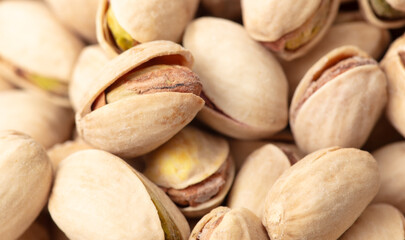 Fresh pistachios as a background. Macro