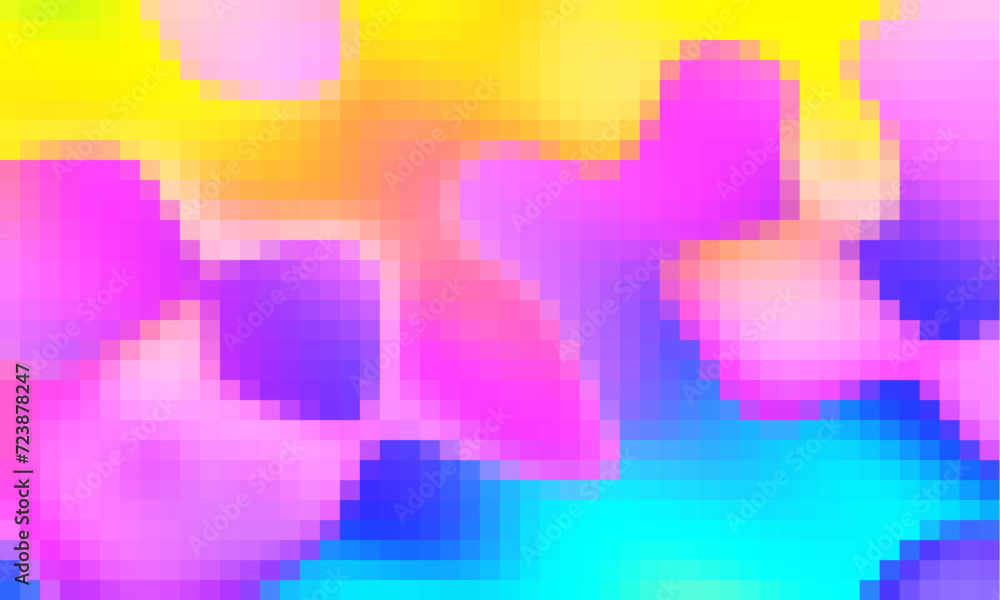 Poster Trippy psychedelic colorful neon geometric shapes abstract background, Pixelated vector pattern