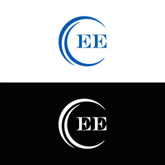 EE logo. E E design. White EE letter. EE, E E letter logo SET design. Initial letter EE linked circle uppercase monogram logo. E E letter logo SET vector design. EE letter logo design
