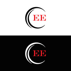 EE logo. E E design. White EE letter. EE, E E letter logo SET design. Initial letter EE linked circle uppercase monogram logo. E E letter logo SET vector design. EE letter logo design