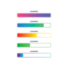 Loading bar set on white background. Progress visualization. Color gradient lines.