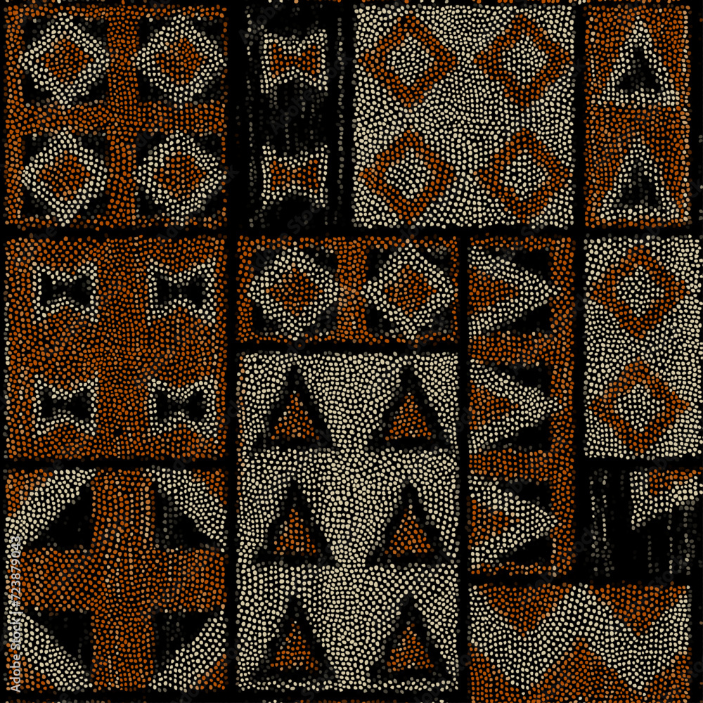 Poster Grunge random polka dot Vector Seamless Pattern made in ethnic style. African traditional design. Creative boho pattern.