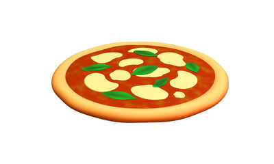 3d pizza with cheese, tomatoes and basil. Traditional Italian fast food. 3d rendering