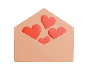3d mail envelope icon with red hearts. Happy valentines day message in love concept. 3d rendering