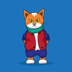 cat wearing a fashionable jacket, perfect for stickers or avatars.