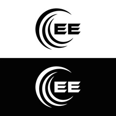 EE logo. E E design. White EE letter. EE, E E letter logo SET design. Initial letter EE linked circle uppercase monogram logo. E E letter logo SET vector design. EE letter logo design