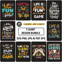 Gaming T-shirt Designs Bundle, Typography gaming t shirt, Download gamer t shirt Design .