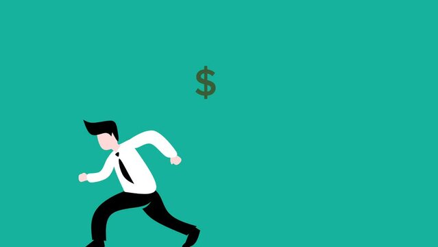 Animated illustration of a businessman chasing money