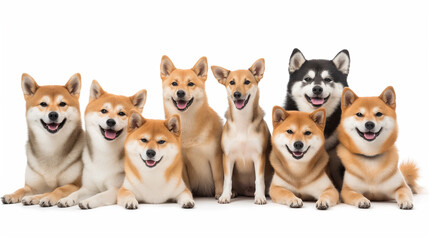 Shiba inu dogs in a row. Isolated on white background - obrazy, fototapety, plakaty