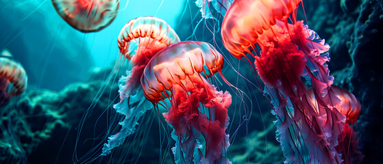 Background with a fantasy jellyfish underwater - obrazy, fototapety, plakaty