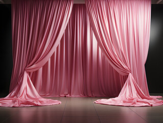 A pink curtain washed on the wall