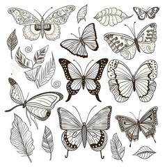 Flight of Beauty: Black and White Butterfly Collection Set on Colorful Retro Background