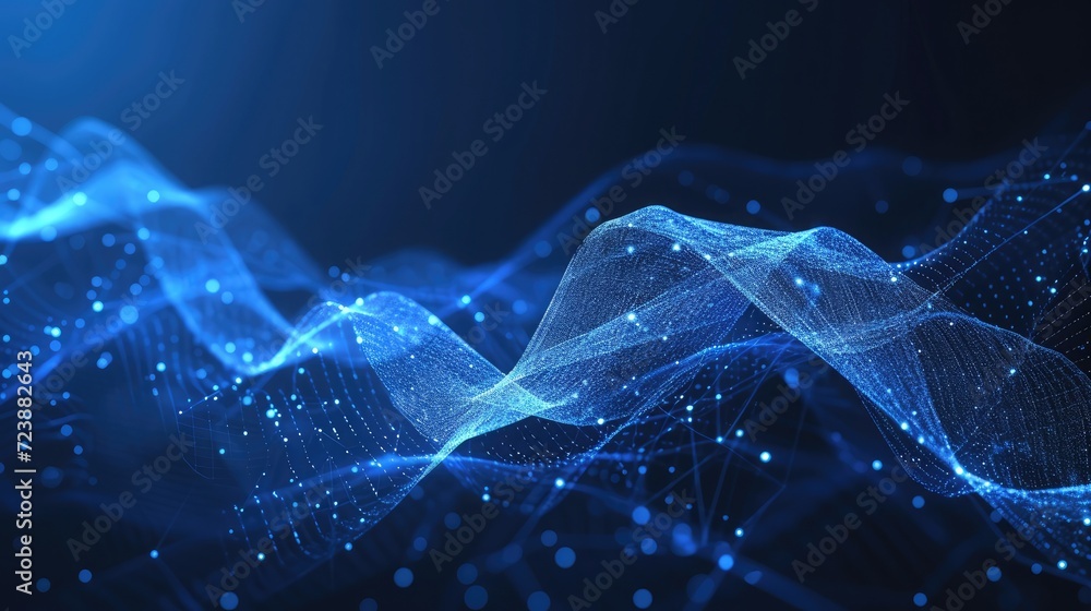 Poster abstract wave shape on a low-polygonal triangular background for design on the topic of cyberspace, 