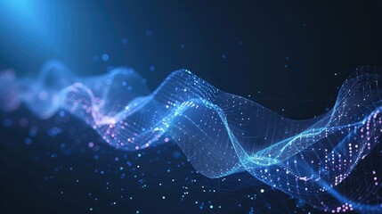 Abstract wave shape on a low-polygonal triangular background for design on the topic of cyberspace, big data, metaverse, network security, data transfer