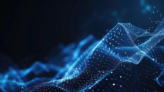 Abstract wave shape on a low-polygonal triangular background for design on the topic of cyberspace, big data, metaverse, network security, data transfer