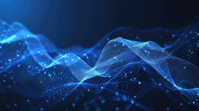 Abstract wave shape on a low-polygonal triangular background for design on the topic of cyberspace, big data, metaverse, network security, data transfer