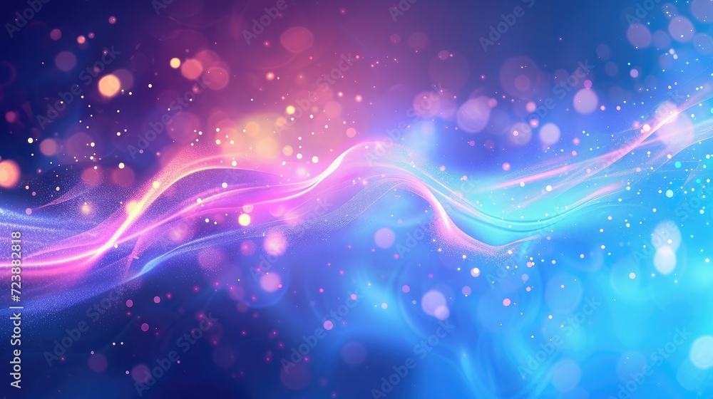 Poster beautiful colorful light effect of neon glow lights and flash. background with flying design element